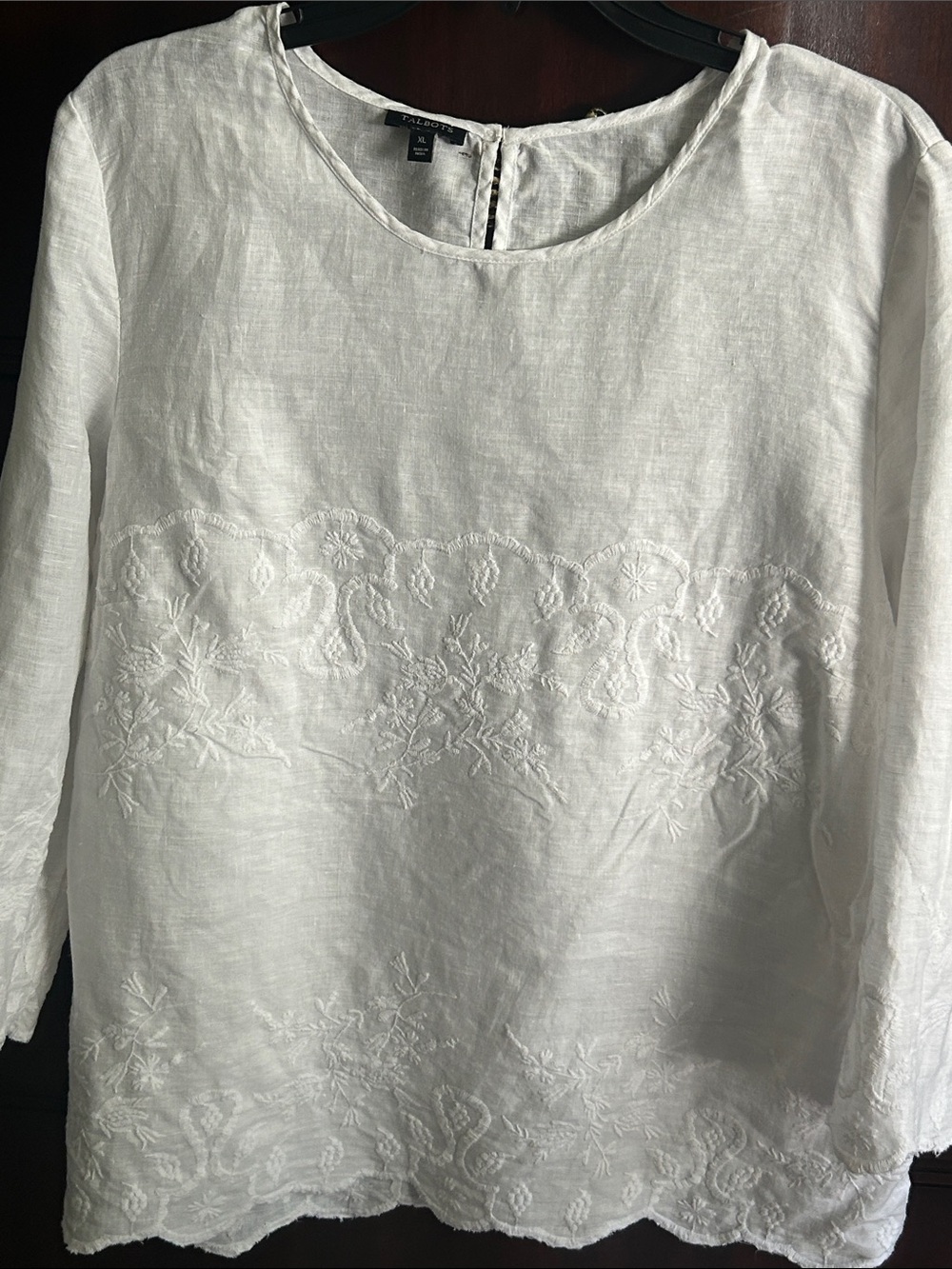 Talbots White Embroidered Linen Blouse